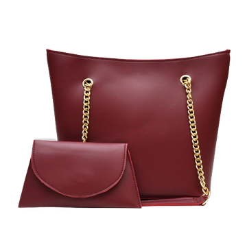 Half Chain Large Tote Bag For Women-Maroon