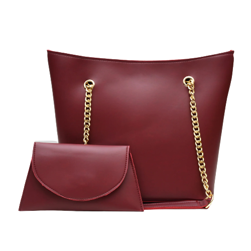 Half Chain Large Tote Bag For Women-Maroon